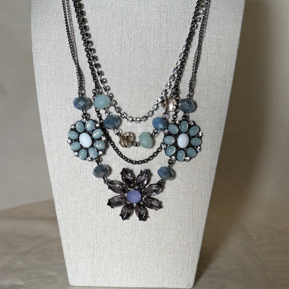 Elegant Multi-Layered Silver and Blue Necklace